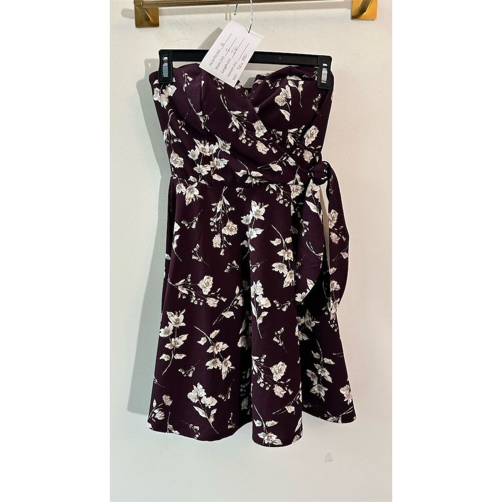 June & Ivy Women's 2XS Purple Floral Strapless A-Line Party Dress